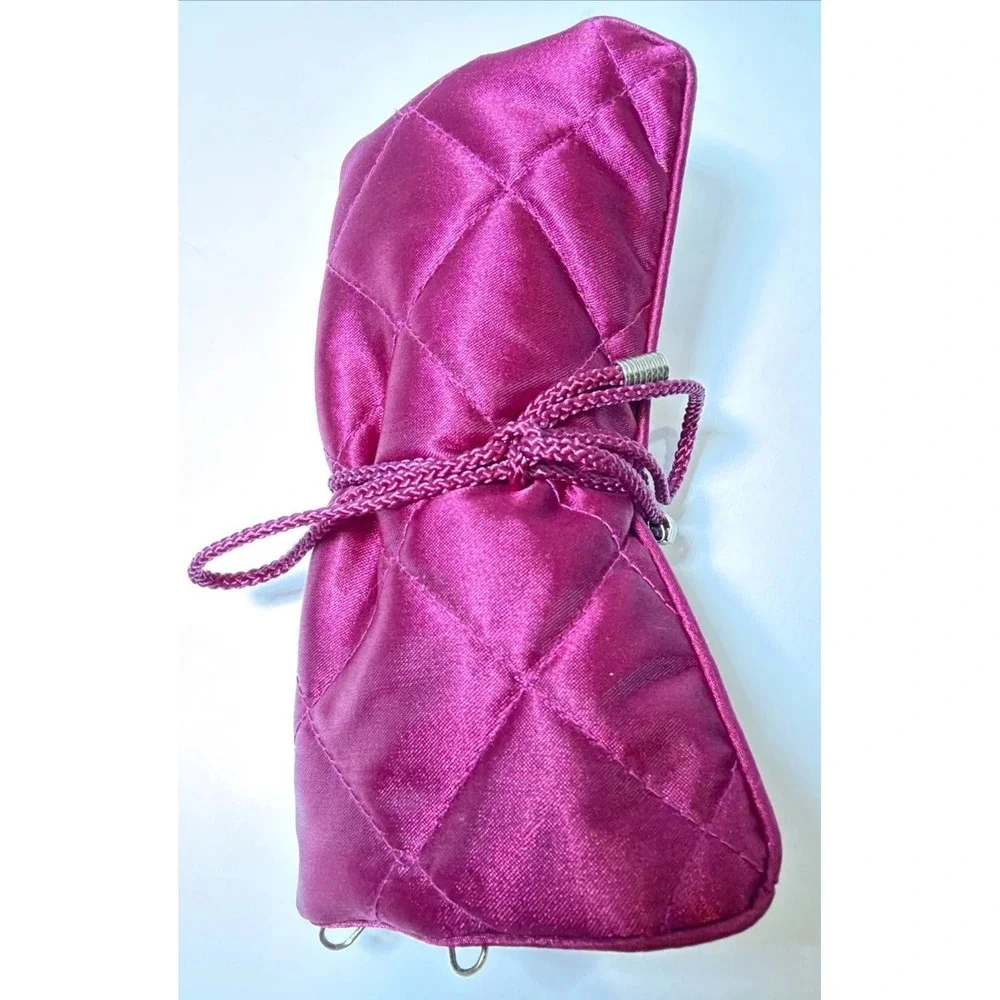 Purple Satin Travel Jewelry Bag Organizer Pouch 3-Zip Snap Ring Roll Up